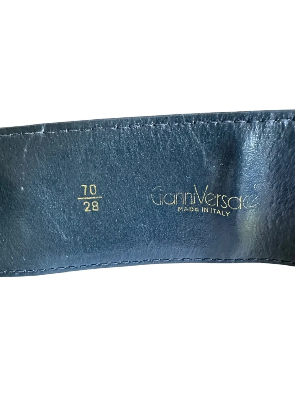 Women GIANNI VERSACE Blue Geometric Leather Belt Made In Italy Size 70/28